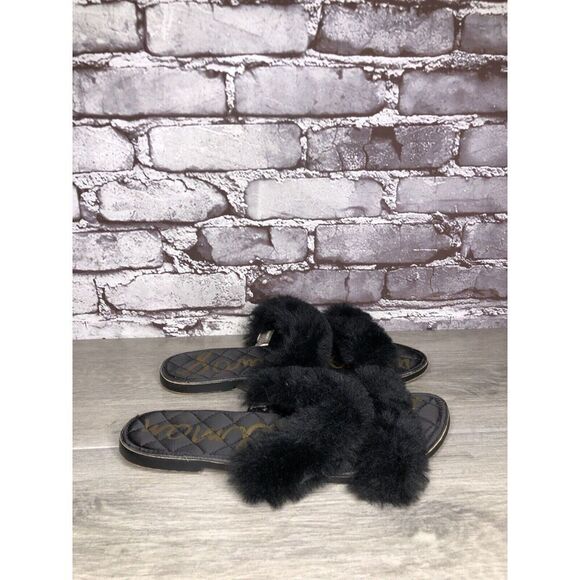 Sam Edelman Griselda Black Faux Fur Strap Slides Sandals Women’s Sz 9M US/39EU - Picture 4 of 15